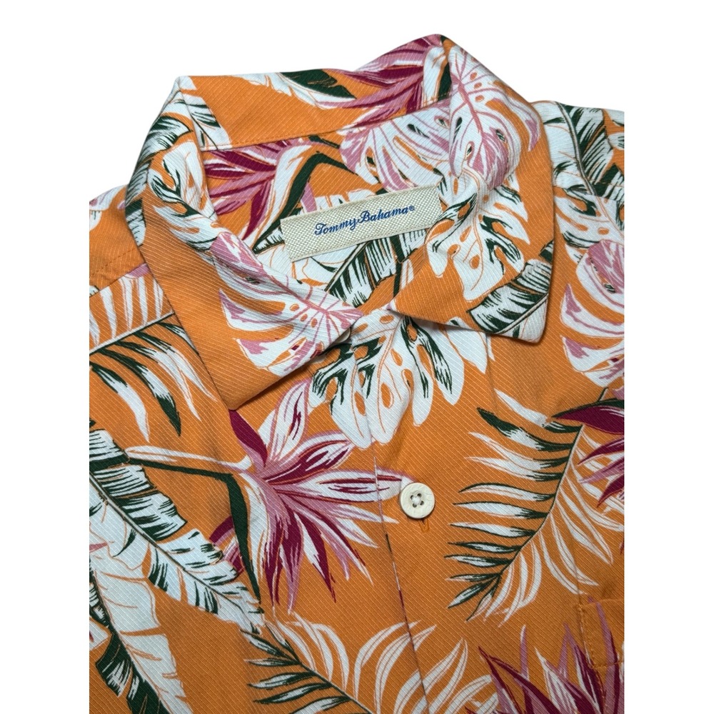 Tommy‎ Bahama Mens Small Orange Tropical Palm Floral Viscose Button Down Shirt